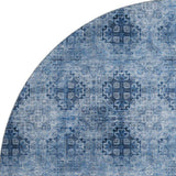 8' Navy Blue And Ivory Floral Medallion Distressed Washable Round Rug With UV Protection - HomeRoots - Flyclothing LLC