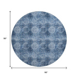 8' Navy Blue And Ivory Floral Medallion Distressed Washable Round Rug With UV Protection - HomeRoots - Flyclothing LLC
