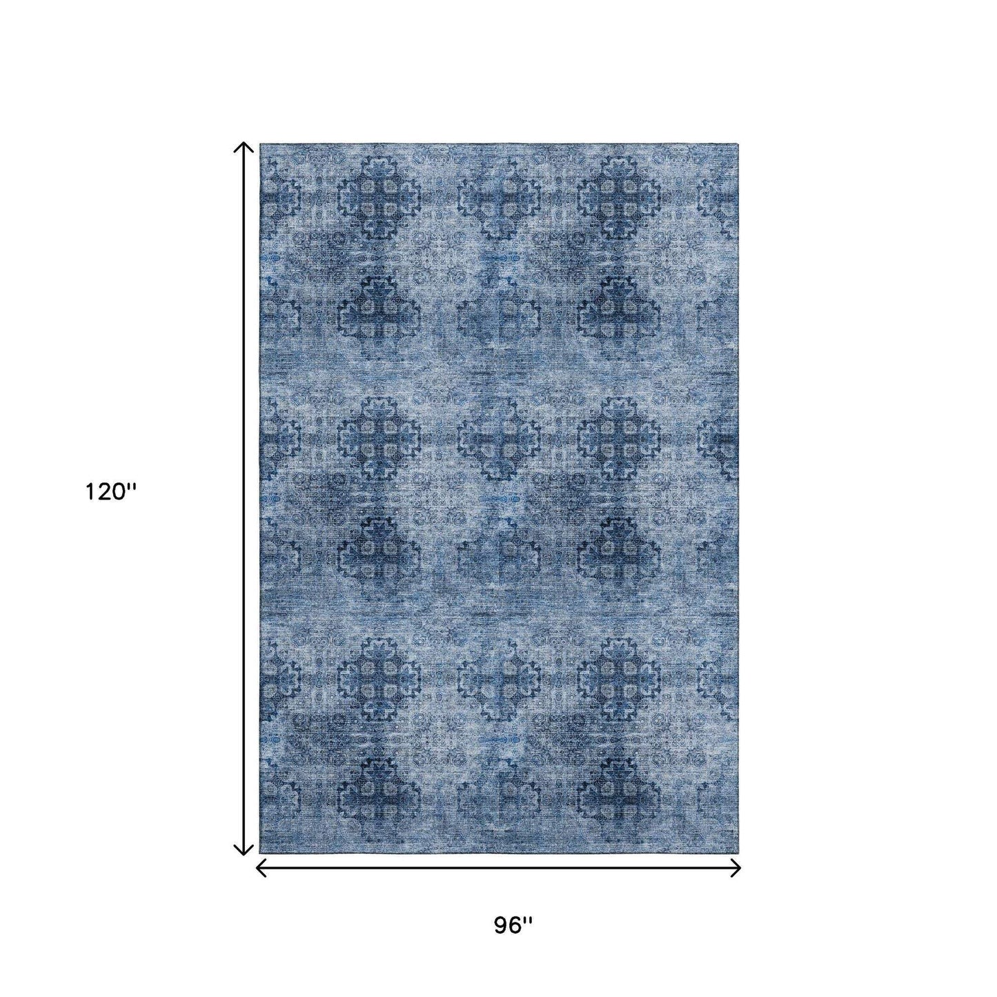 8' X 10' Navy Blue And Ivory Floral Medallion Distressed Washable Area Rug With UV Protection - HomeRoots - Flyclothing LLC