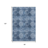 8' X 10' Navy Blue And Ivory Floral Medallion Distressed Washable Area Rug With UV Protection - HomeRoots - Flyclothing LLC