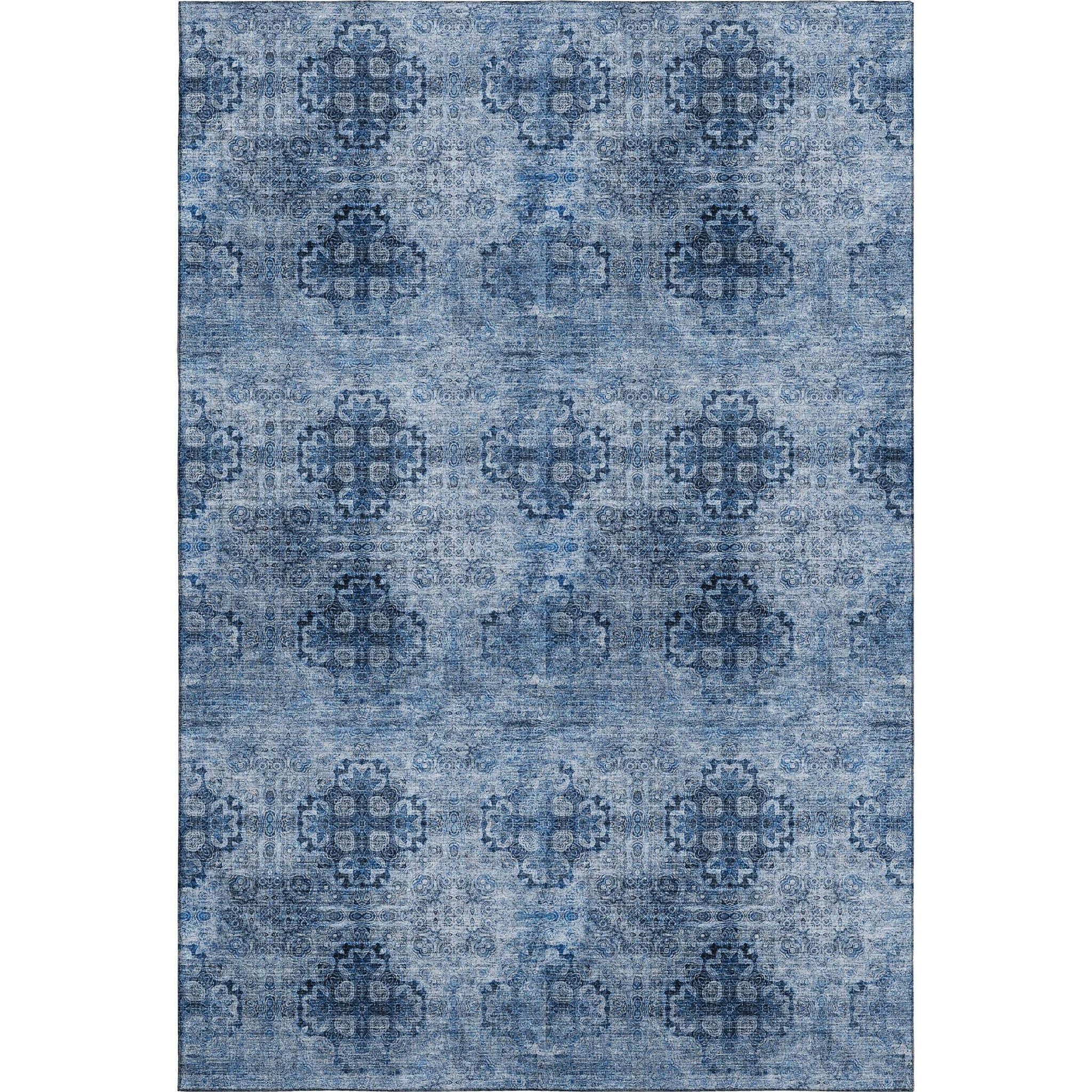 8' X 10' Navy Blue And Ivory Floral Medallion Distressed Washable Area Rug With UV Protection - HomeRoots - Flyclothing LLC