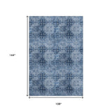 9' X 12' Navy Blue And Ivory Floral Medallion Distressed Washable Area Rug With UV Protection - HomeRoots - Flyclothing LLC