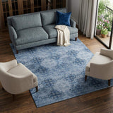 9' X 12' Navy Blue And Ivory Floral Medallion Distressed Washable Area Rug With UV Protection - HomeRoots - Flyclothing LLC