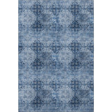 9' X 12' Navy Blue And Ivory Floral Medallion Distressed Washable Area Rug With UV Protection - HomeRoots - Flyclothing LLC