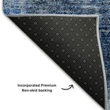 10' X 14' Navy Blue And Ivory Floral Medallion Distressed Washable Area Rug With UV Protection - HomeRoots - Flyclothing LLC