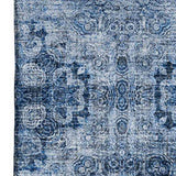 10' X 14' Navy Blue And Ivory Floral Medallion Distressed Washable Area Rug With UV Protection - HomeRoots - Flyclothing LLC