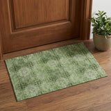3' X 5' Olive Green And Ivory Floral Medallion Distressed Washable Area Rug With UV Protection - HomeRoots - Flyclothing LLC