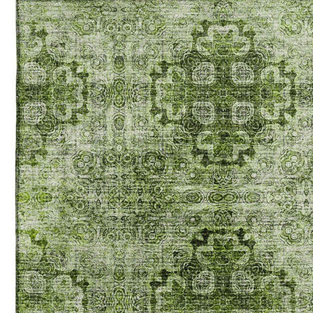 3' X 5' Olive Green And Ivory Floral Medallion Distressed Washable Area Rug With UV Protection - HomeRoots - Flyclothing LLC