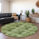 8' Olive Green And Ivory Floral Medallion Distressed Washable Round Rug With UV Protection - HomeRoots - Flyclothing LLC