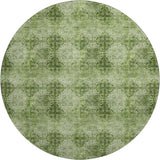 8' Olive Green And Ivory Floral Medallion Distressed Washable Round Rug With UV Protection - HomeRoots - Flyclothing LLC