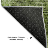 8' Olive Green And Ivory Floral Medallion Distressed Washable Round Rug With UV Protection - HomeRoots - Flyclothing LLC