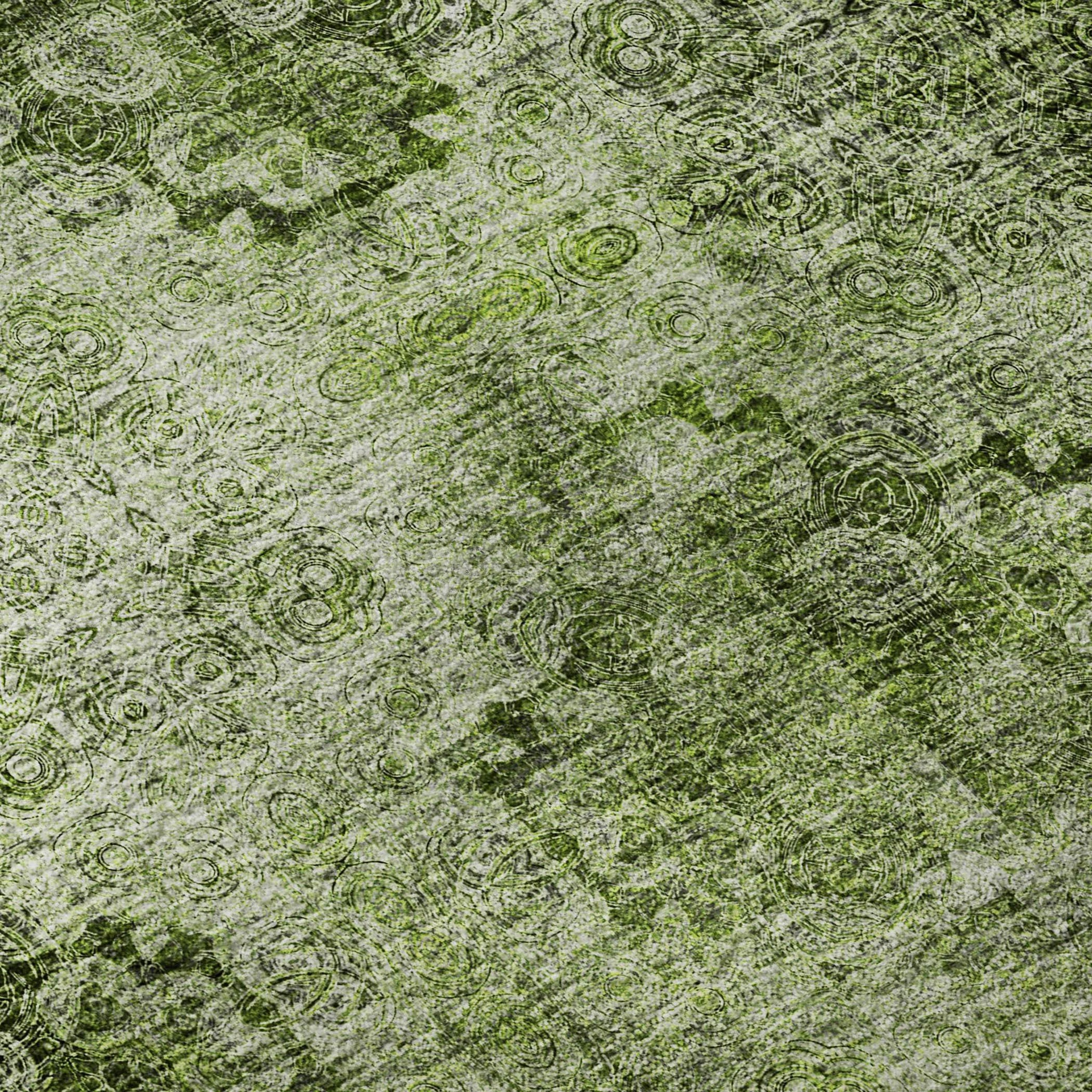 8' Olive Green And Ivory Floral Medallion Distressed Washable Round Rug With UV Protection - HomeRoots - Flyclothing LLC