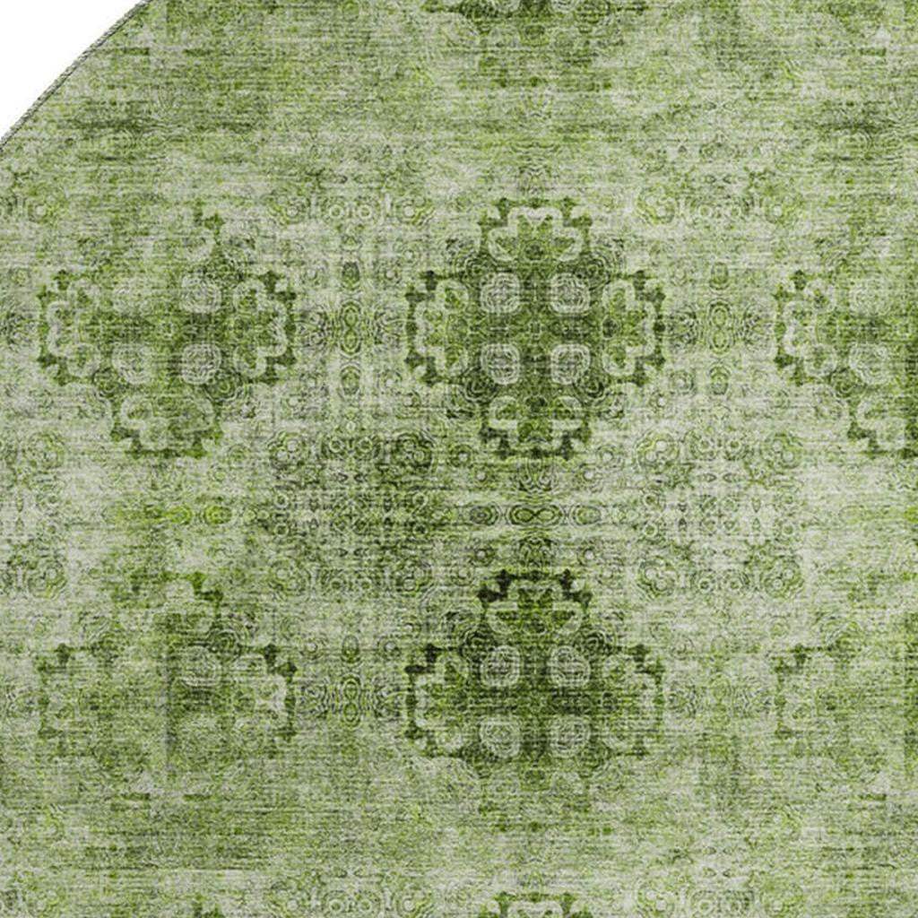 8' Olive Green And Ivory Floral Medallion Distressed Washable Round Rug With UV Protection - HomeRoots - Flyclothing LLC