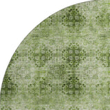 8' Olive Green And Ivory Floral Medallion Distressed Washable Round Rug With UV Protection - HomeRoots - Flyclothing LLC