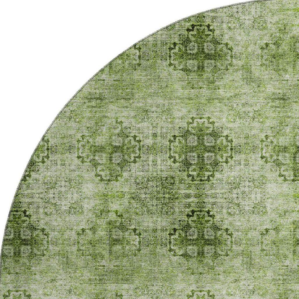 8' Olive Green And Ivory Floral Medallion Distressed Washable Round Rug With UV Protection - HomeRoots - Flyclothing LLC