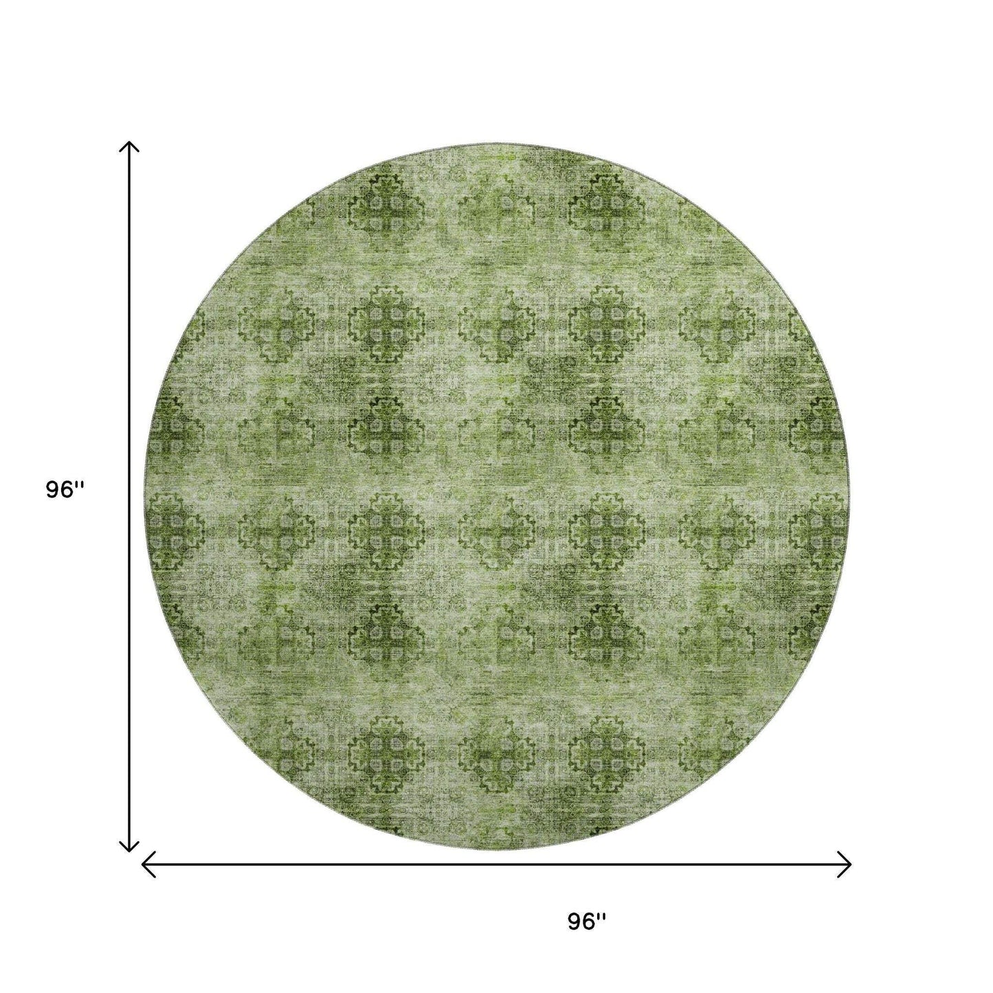 8' Olive Green And Ivory Floral Medallion Distressed Washable Round Rug With UV Protection - HomeRoots - Flyclothing LLC