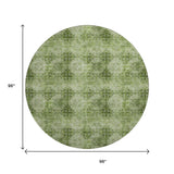 8' Olive Green And Ivory Floral Medallion Distressed Washable Round Rug With UV Protection - HomeRoots - Flyclothing LLC