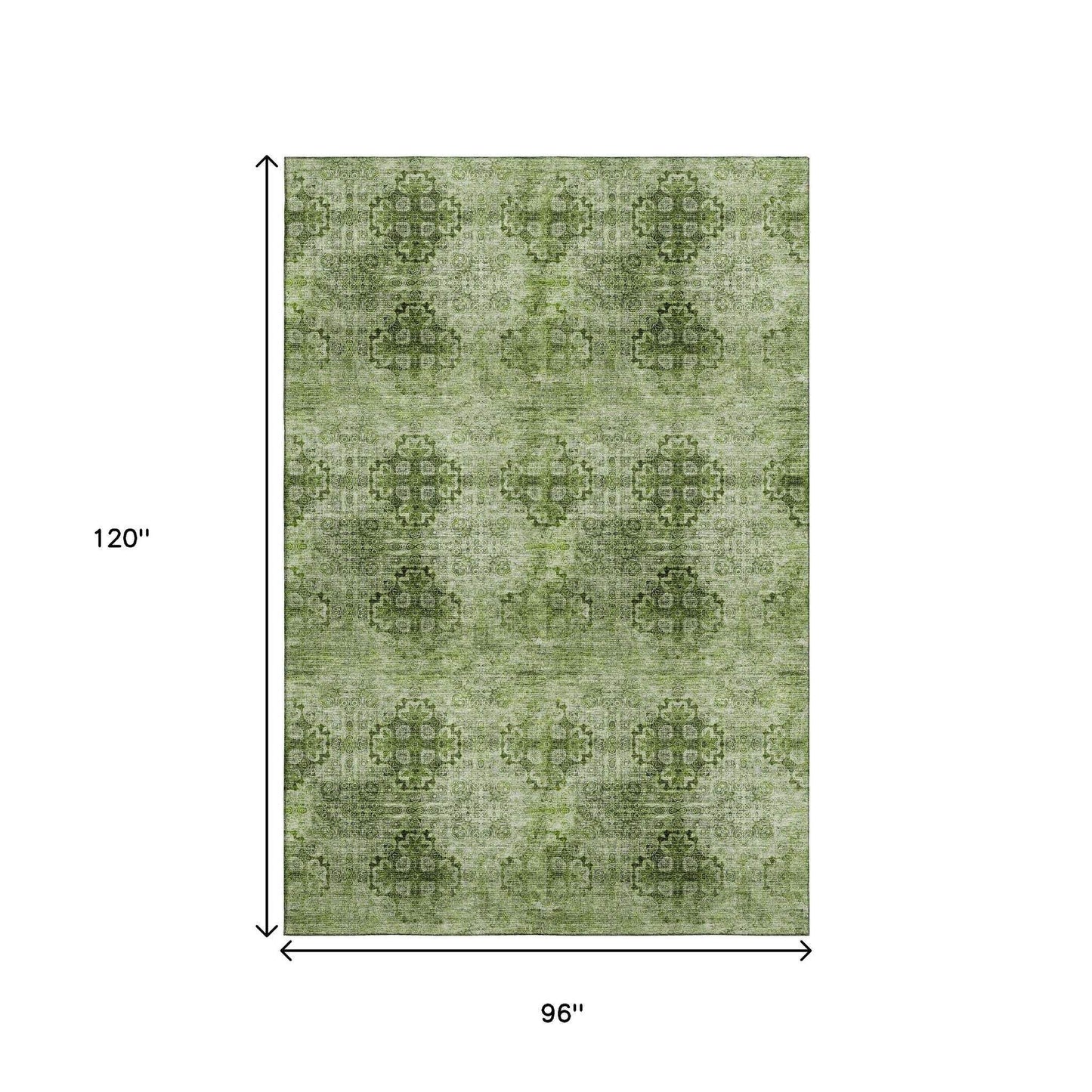 8' X 10' Olive Green And Ivory Floral Medallion Distressed Washable Area Rug With UV Protection - HomeRoots - Flyclothing LLC