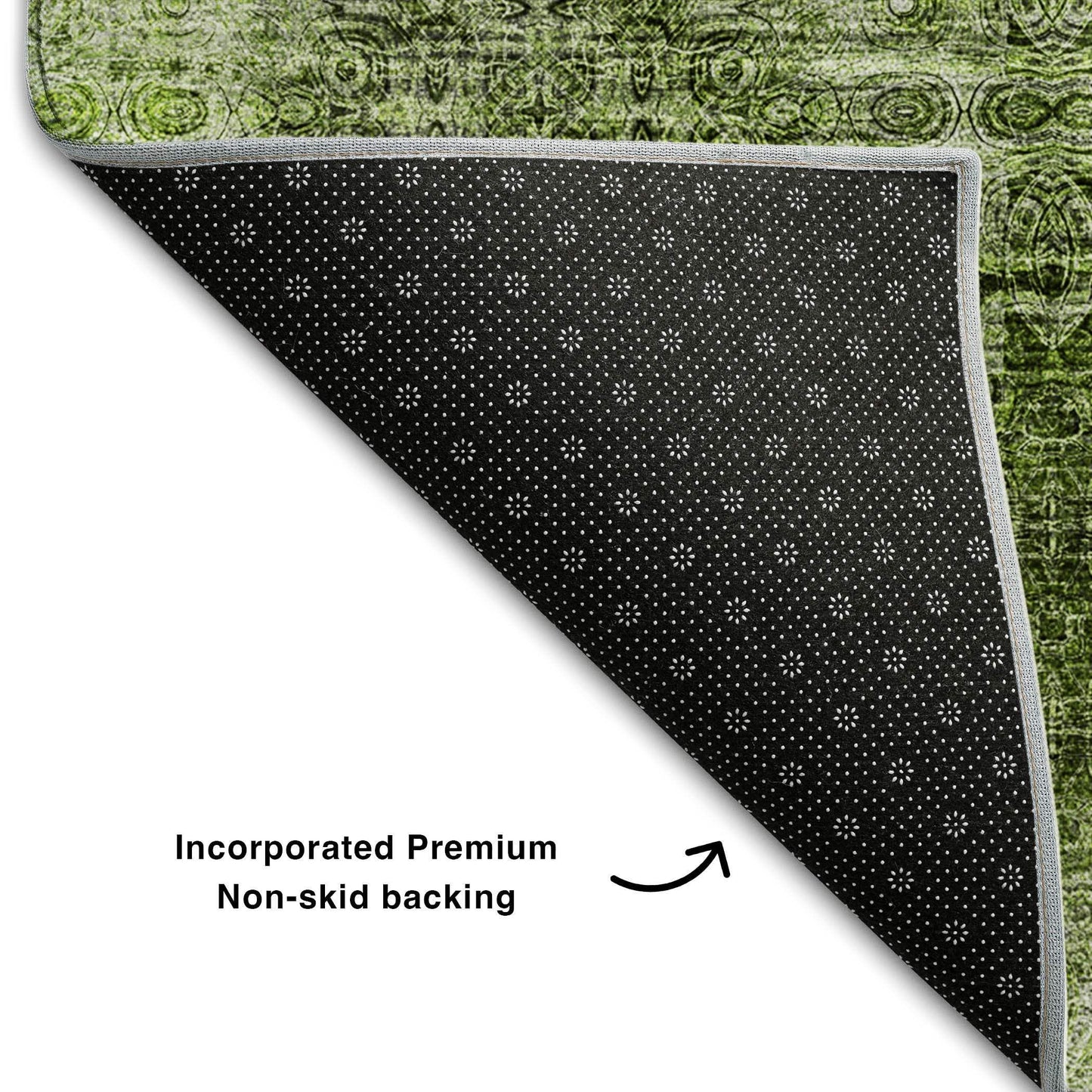 8' X 10' Olive Green And Ivory Floral Medallion Distressed Washable Area Rug With UV Protection - HomeRoots - Flyclothing LLC