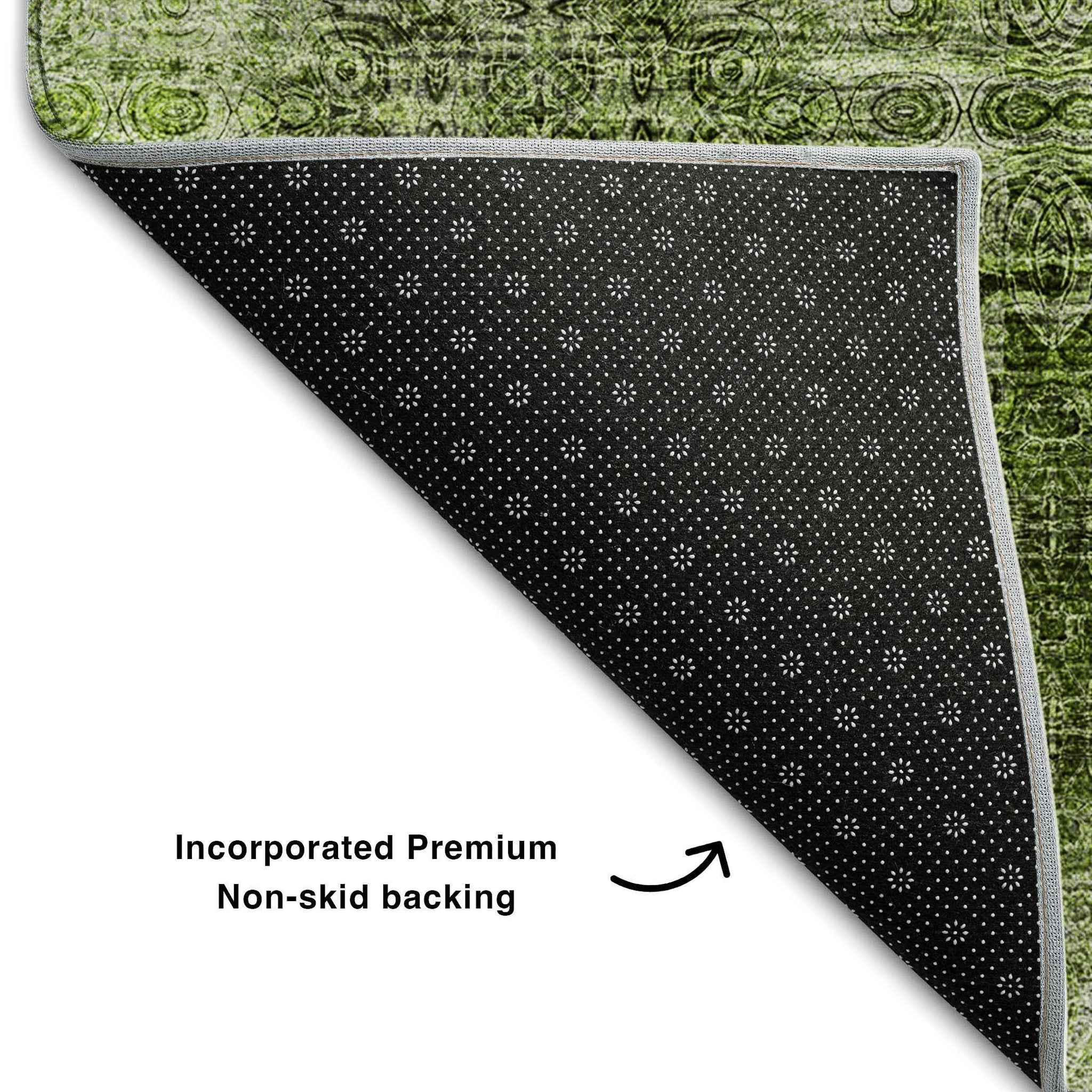 8' X 10' Olive Green And Ivory Floral Medallion Distressed Washable Area Rug With UV Protection - HomeRoots - Flyclothing LLC