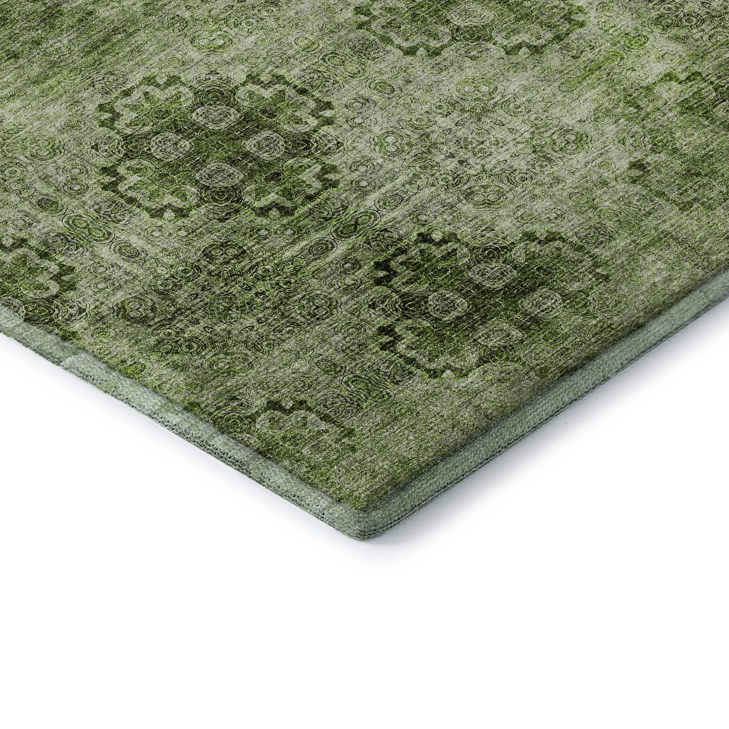 8' X 10' Olive Green And Ivory Floral Medallion Distressed Washable Area Rug With UV Protection - HomeRoots - Flyclothing LLC