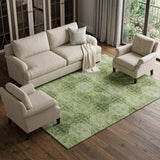 8' X 10' Olive Green And Ivory Floral Medallion Distressed Washable Area Rug With UV Protection - HomeRoots - Flyclothing LLC