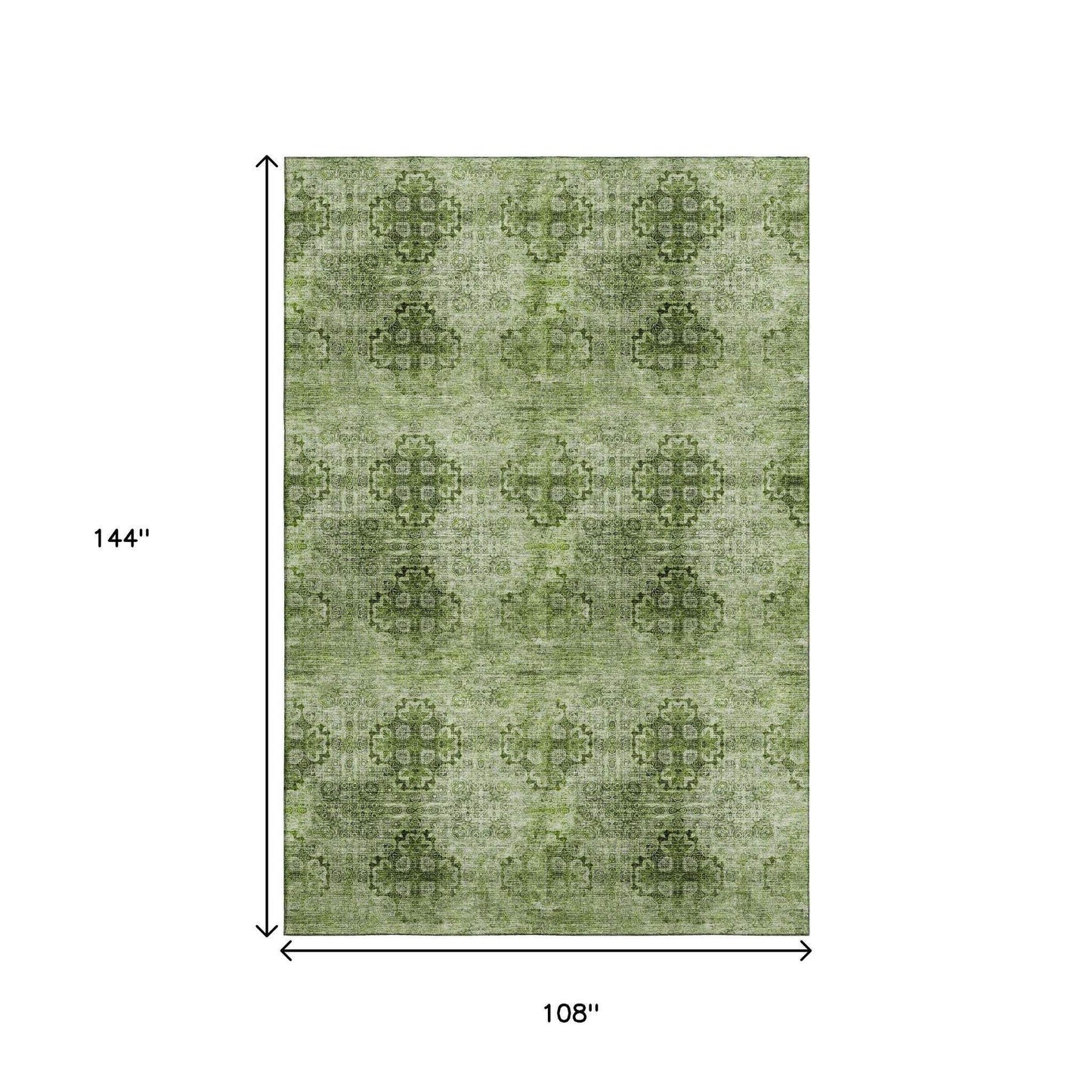 9' X 12' Olive Green And Ivory Floral Medallion Distressed Washable Area Rug With UV Protection - HomeRoots - Flyclothing LLC
