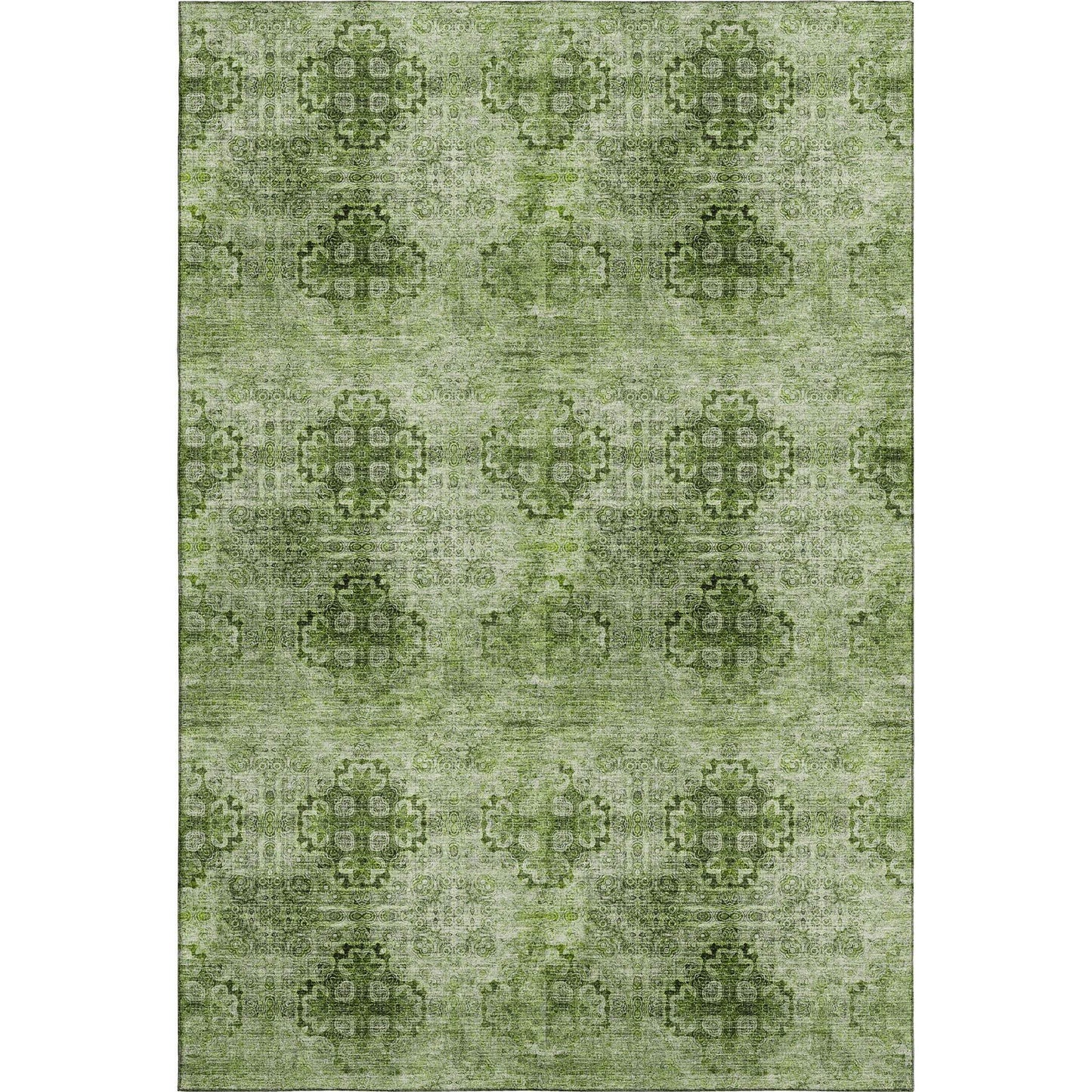 9' X 12' Olive Green And Ivory Floral Medallion Distressed Washable Area Rug With UV Protection - HomeRoots - Flyclothing LLC