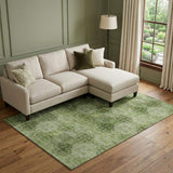 9' X 12' Olive Green And Ivory Floral Medallion Distressed Washable Area Rug With UV Protection - HomeRoots - Flyclothing LLC