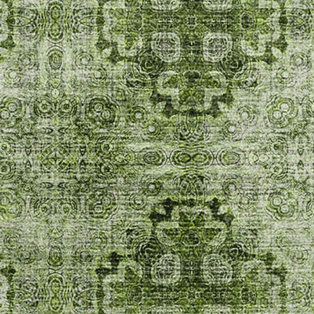 10' X 14' Olive Green And Ivory Floral Medallion Distressed Washable Area Rug With UV Protection - HomeRoots - Flyclothing LLC