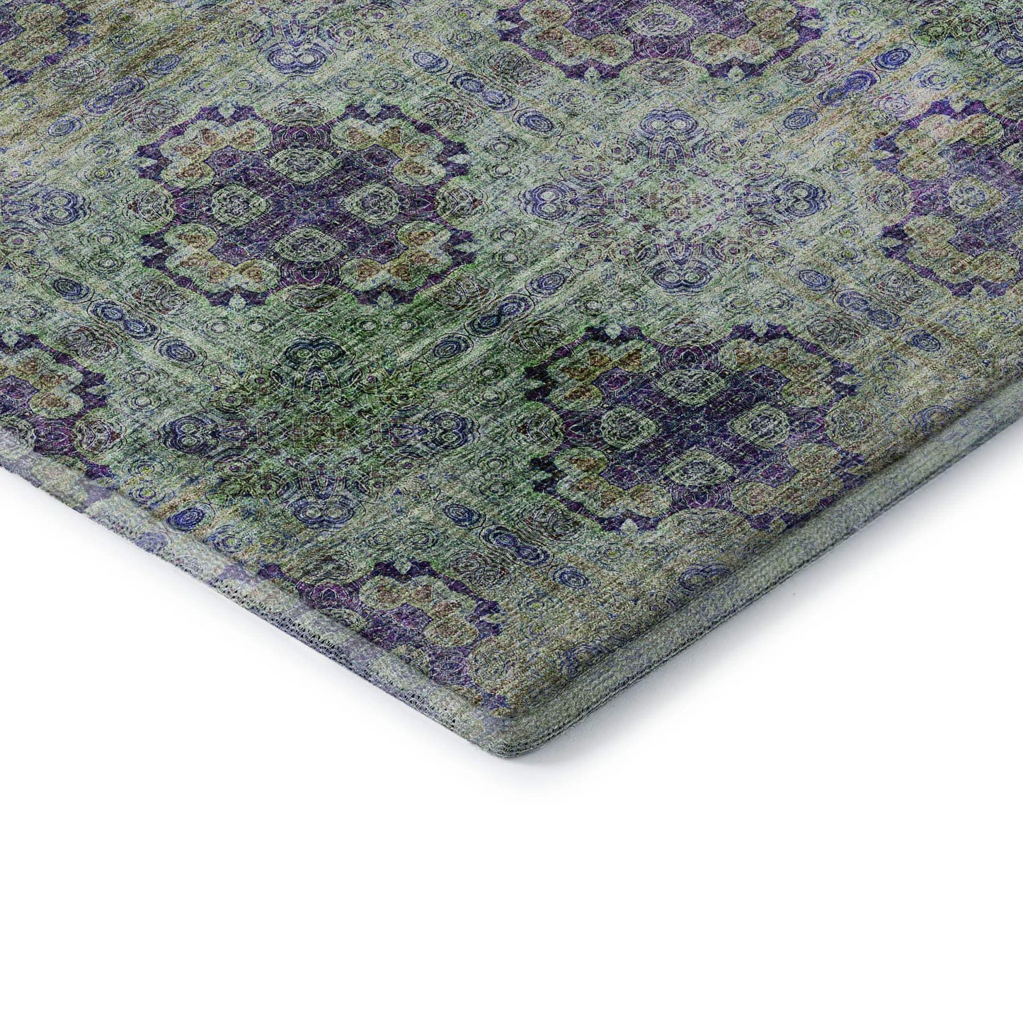 3' X 5' Purple Green And Ivory Floral Medallion Distressed Washable Area Rug With UV Protection - HomeRoots - Flyclothing LLC