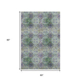 5' X 8' Purple Green And Ivory Floral Medallion Distressed Washable Area Rug With UV Protection - HomeRoots - Flyclothing LLC