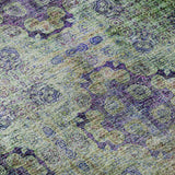 8' Purple Green And Ivory Floral Medallion Distressed Washable Round Rug With UV Protection - HomeRoots - Flyclothing LLC