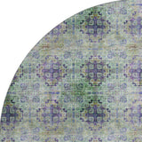 8' Purple Green And Ivory Floral Medallion Distressed Washable Round Rug With UV Protection - HomeRoots - Flyclothing LLC