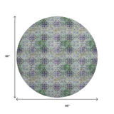 8' Purple Green And Ivory Floral Medallion Distressed Washable Round Rug With UV Protection - HomeRoots - Flyclothing LLC