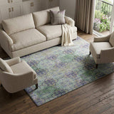 8' X 10' Purple Green And Ivory Floral Medallion Distressed Washable Area Rug With UV Protection - HomeRoots - Flyclothing LLC