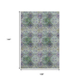 9' X 12' Purple Green And Ivory Floral Medallion Distressed Washable Area Rug With UV Protection - HomeRoots - Flyclothing LLC