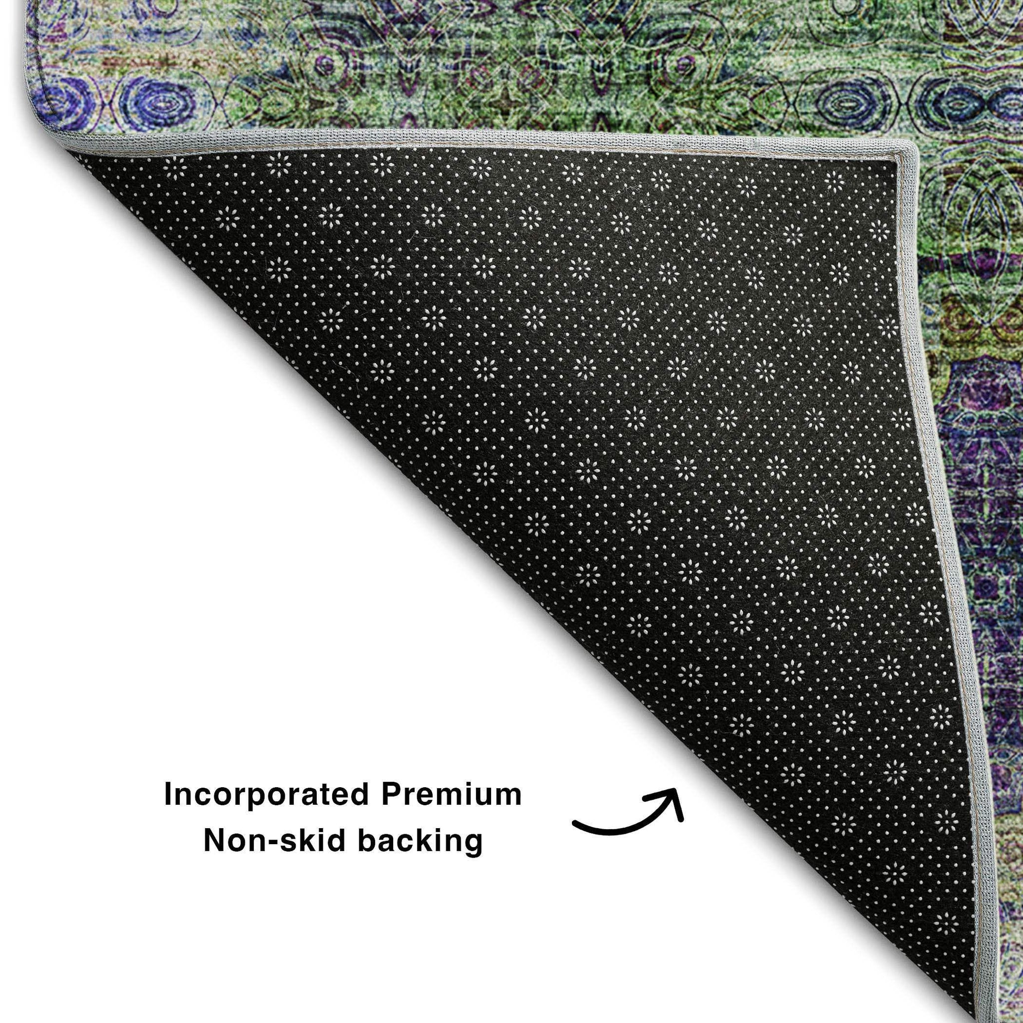 9' X 12' Purple Green And Ivory Floral Medallion Distressed Washable Area Rug With UV Protection - HomeRoots - Flyclothing LLC