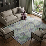 10' X 14' Purple Green And Ivory Floral Medallion Distressed Washable Area Rug With UV Protection - HomeRoots - Flyclothing LLC