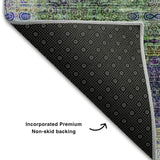 10' X 14' Purple Green And Ivory Floral Medallion Distressed Washable Area Rug With UV Protection - HomeRoots - Flyclothing LLC