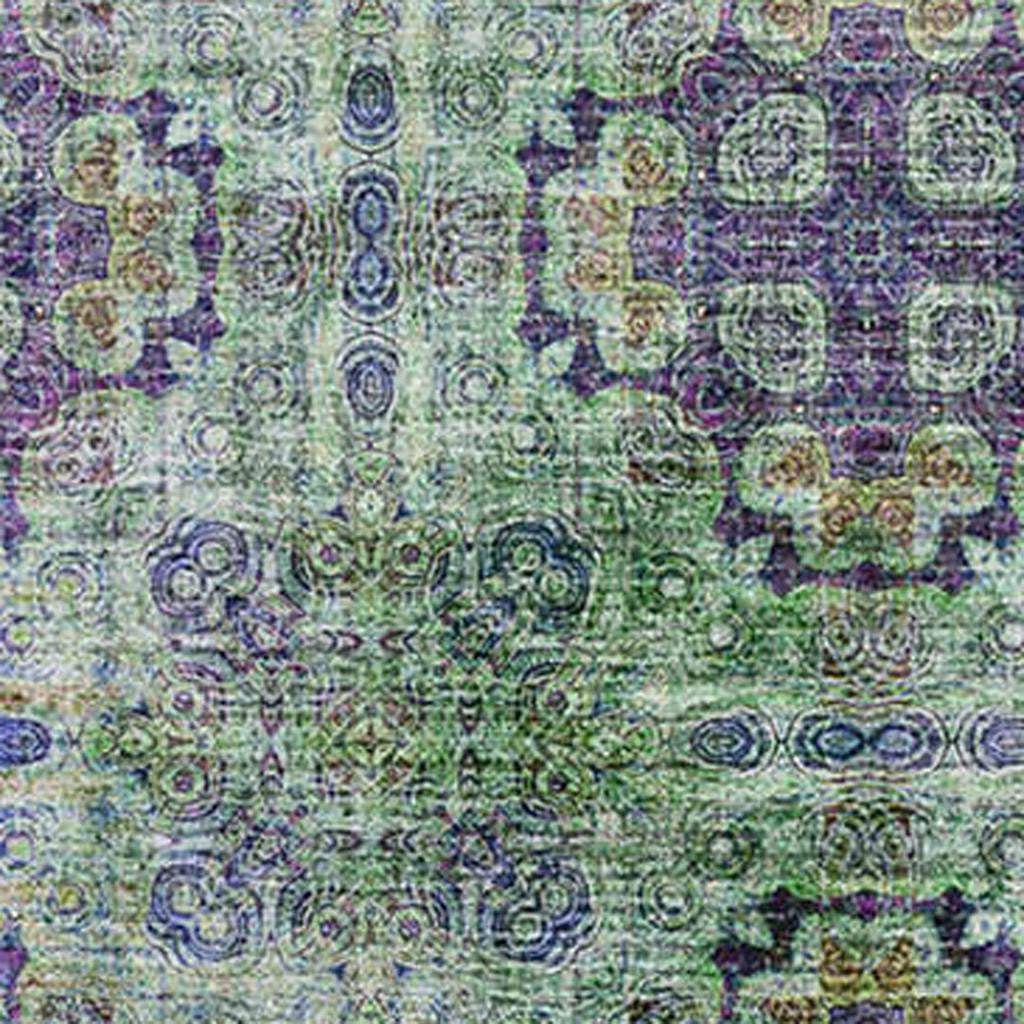 10' X 14' Purple Green And Ivory Floral Medallion Distressed Washable Area Rug With UV Protection - HomeRoots - Flyclothing LLC