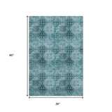 3' X 5' Teal And Ivory Floral Medallion Distressed Washable Area Rug With UV Protection - HomeRoots - Flyclothing LLC