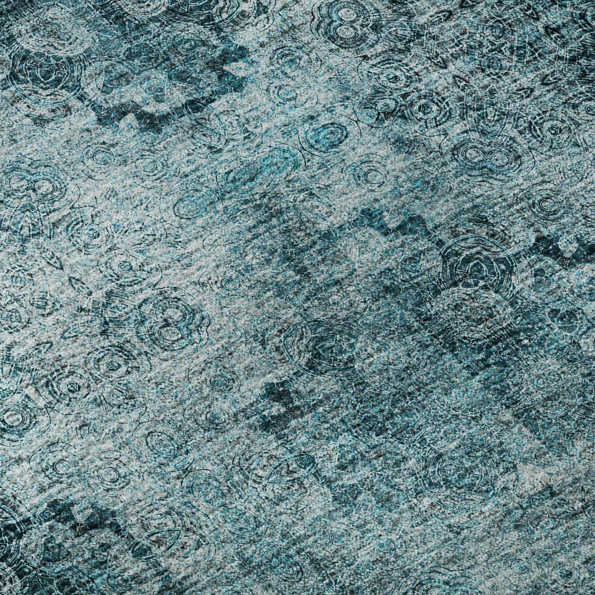 3' X 5' Teal And Ivory Floral Medallion Distressed Washable Area Rug With UV Protection - HomeRoots - Flyclothing LLC