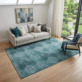 5' X 8' Teal And Ivory Floral Medallion Distressed Washable Area Rug With UV Protection - HomeRoots - Flyclothing LLC