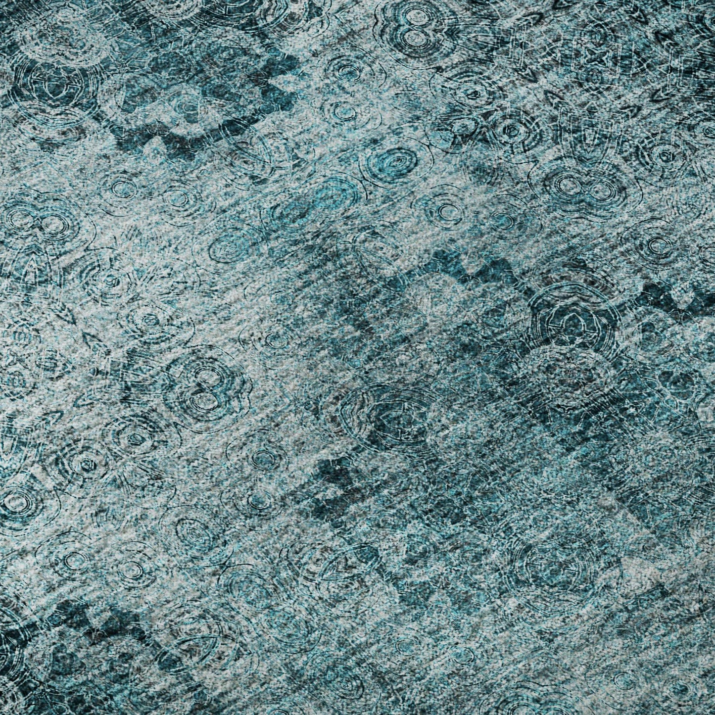 5' X 8' Teal And Ivory Floral Medallion Distressed Washable Area Rug With UV Protection - HomeRoots - Flyclothing LLC