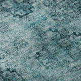 5' X 8' Teal And Ivory Floral Medallion Distressed Washable Area Rug With UV Protection - HomeRoots - Flyclothing LLC