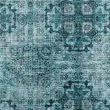 5' X 8' Teal And Ivory Floral Medallion Distressed Washable Area Rug With UV Protection - HomeRoots - Flyclothing LLC