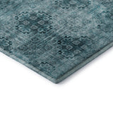8' Teal And Ivory Floral Medallion Distressed Washable Round Rug With UV Protection - HomeRoots - Flyclothing LLC