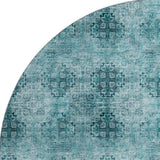 8' Teal And Ivory Floral Medallion Distressed Washable Round Rug With UV Protection - HomeRoots - Flyclothing LLC