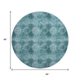 8' Teal And Ivory Floral Medallion Distressed Washable Round Rug With UV Protection - HomeRoots - Flyclothing LLC